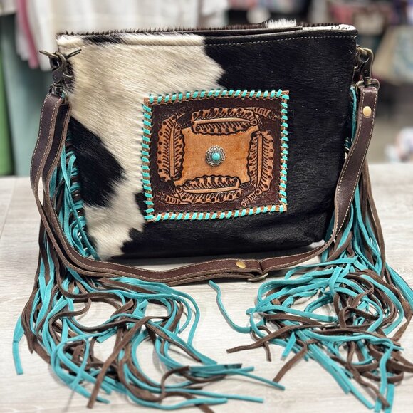 Myra Bag Handbags - Myra Bag – Sapphire Crown Hand-Tooled Crossbody (Style S-4761)